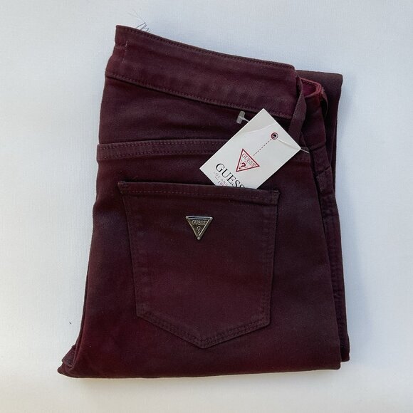 Guess Women’s Sexy Curve Mid Rise Skinny Jeans In Burgundy Light Coated Size 24 - Picture 1 of 11